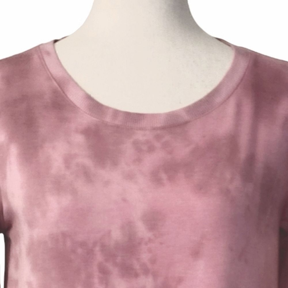 Cupio Pink Tie-Dye Crewneck Side Ruffle Detail 3/4 Sleeve Top Size S - Picture 7 of 9